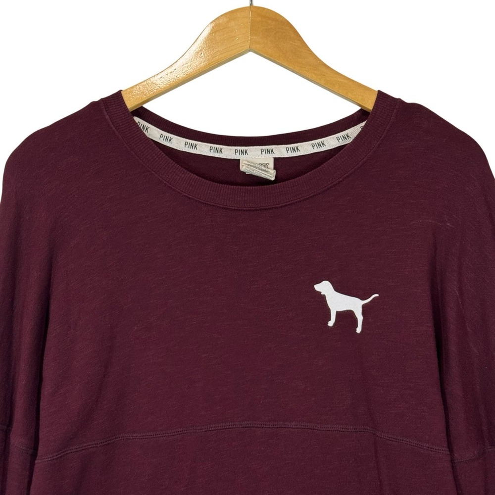 Victoria's Secret PINK Campus Tee Womens M Burgundy‎ Spirit Jersey Oversized Dog - Picture 2 of 10